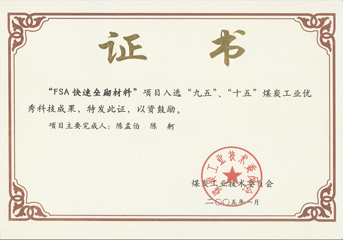 2005年1月FSA快速壘砌材料獲“九五、十五”科技成果獎.jpg